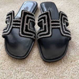 Hermes Black Sandals with Silver Accents